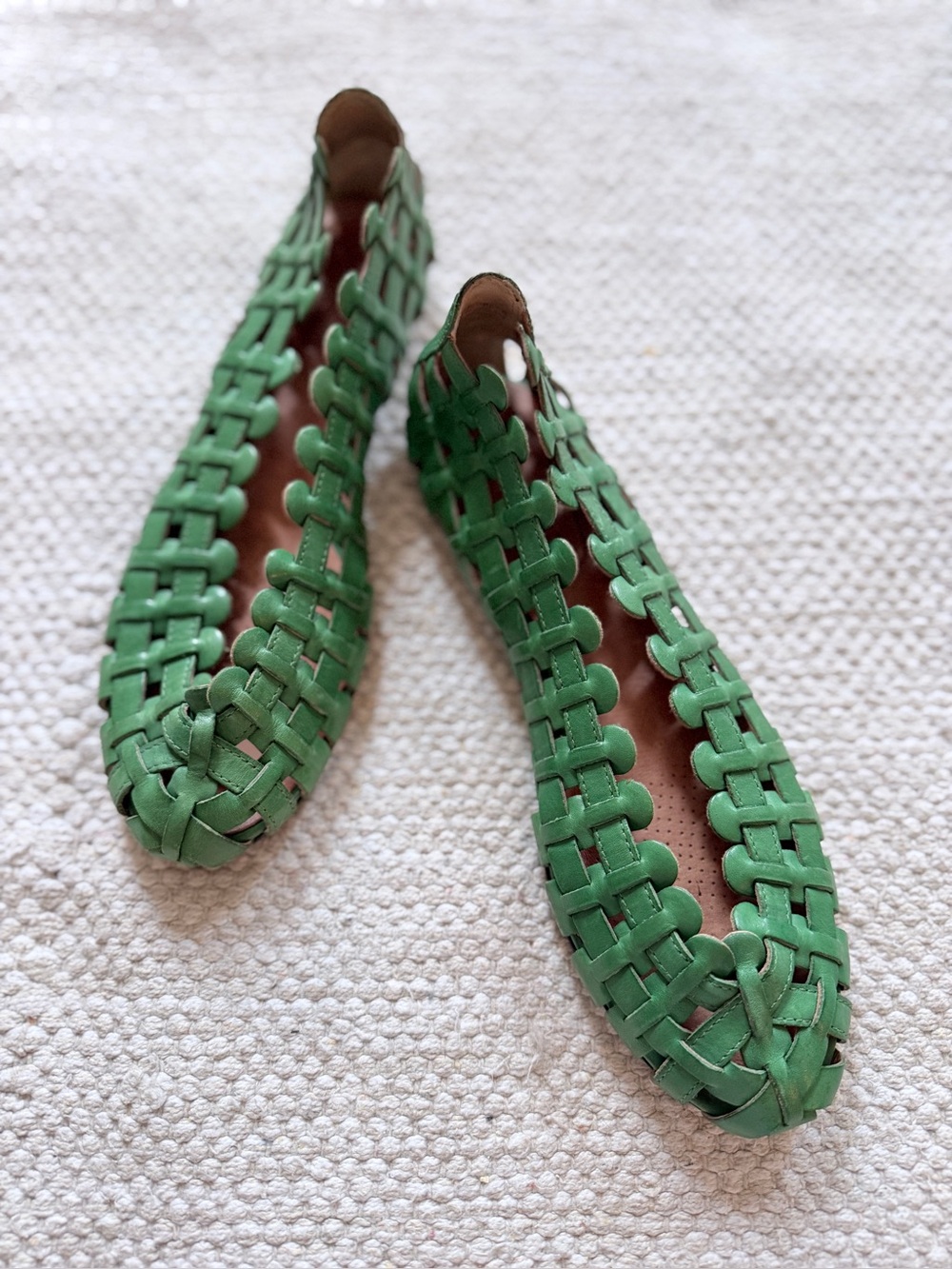 Women’s Corso Como Green Woven Leather Ballet Flats